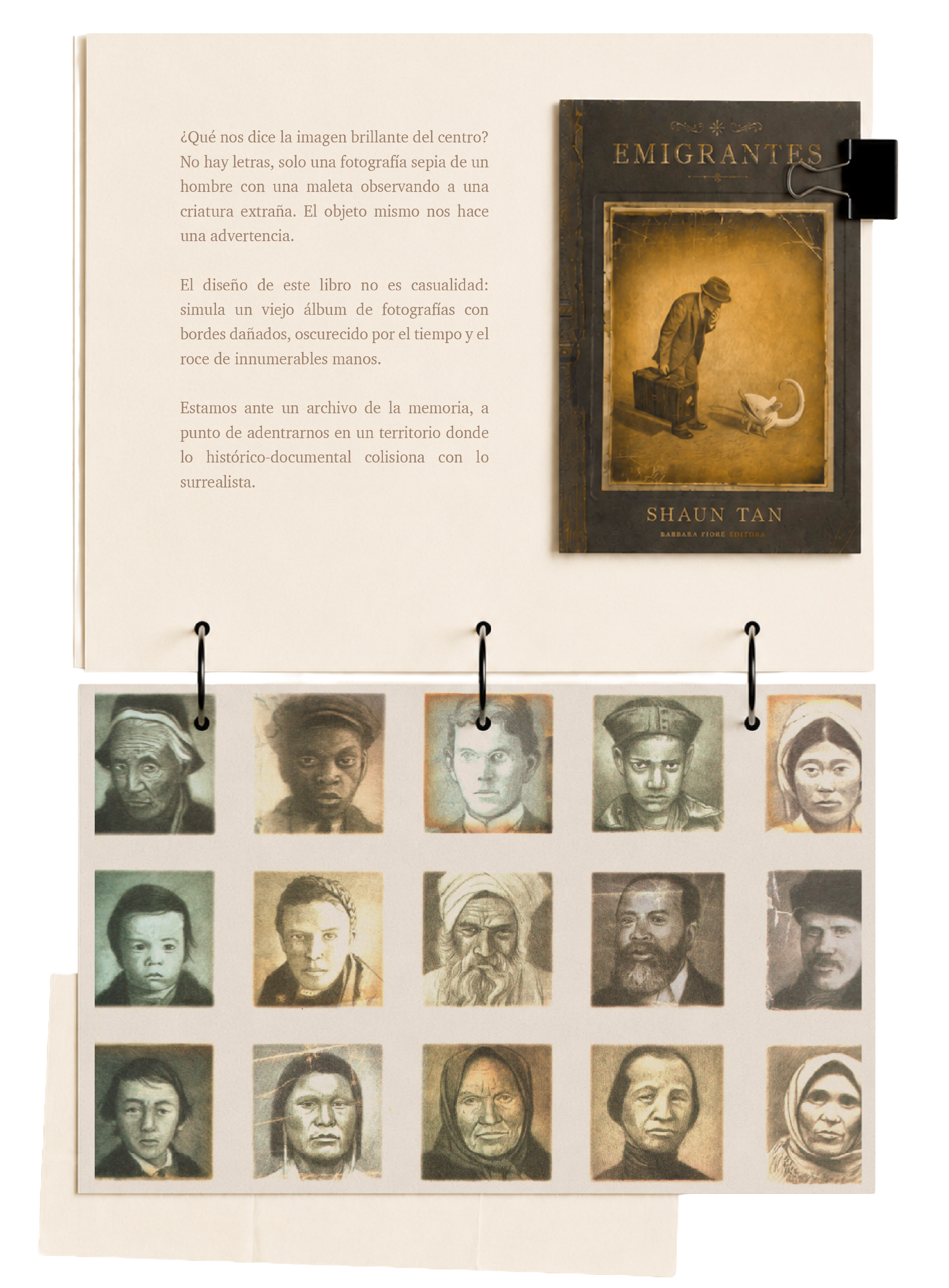 Página con la portada de Emigrantes de Shaun Tan