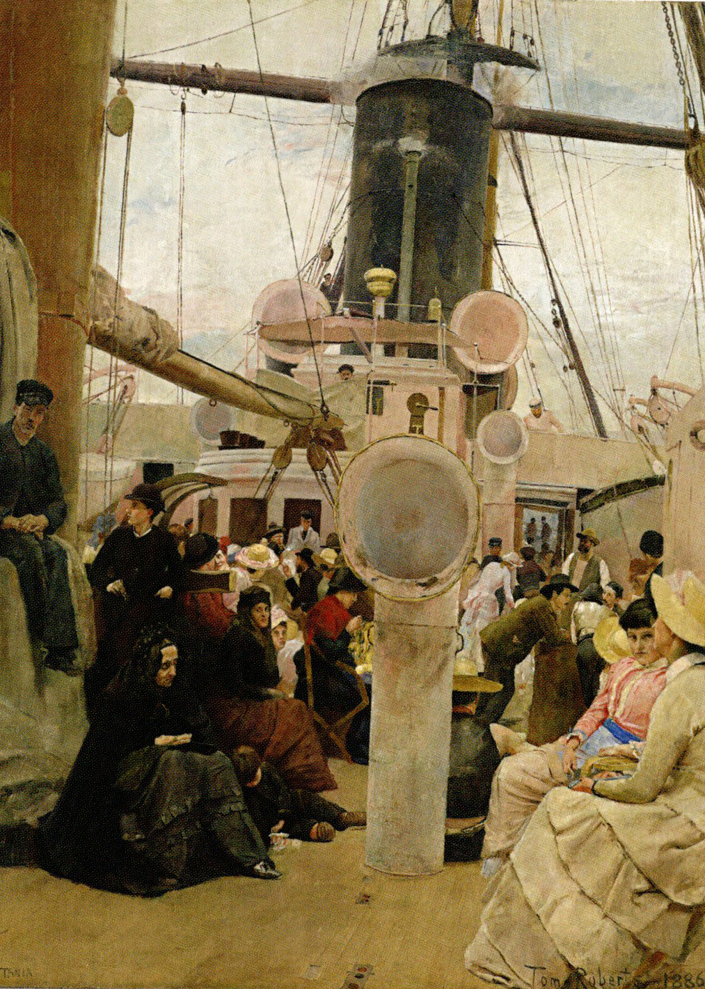 Cubierta de barco con pasajeros