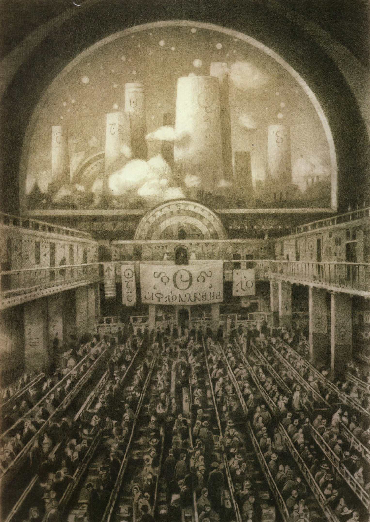 Interior de estación con multitud