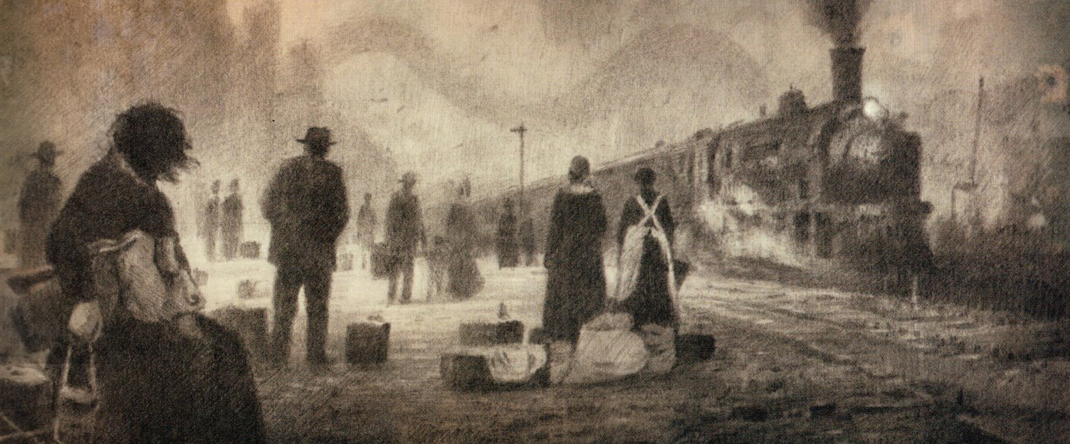 Escena de viajeros esperando un tren